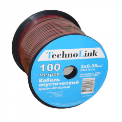 Кабель акустический Technolink 2*0.35мм2 (20*0.15мм)CCA, 100м, пластиковая катушка, черный/красный