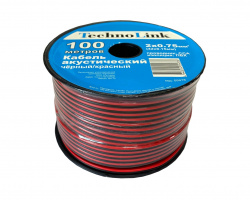 Кабель акустический Technolink 2*0.75мм2 (42*0.15мм)CCA, 100м, пластиковая катушка, черный/красный