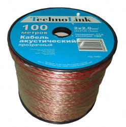 Кабель акустический  Technolink 2*2.0мм2 (3*37*0.15мм) CCA, 100м, пластиковая катушка, прозрачный