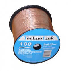 Кабель акустический Technolink 2*0.35мм2 (20*0.15мм) CCA, 100м, пластиковая катушка, прозрачный