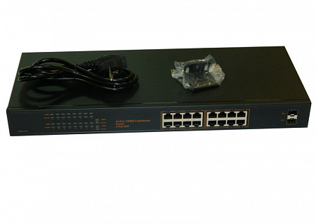 NS1016GU18P Коммутатор 19", 18 портовый, 16 1Gbit портов, 2 комбинированных порта 1000Base-T/SFP слот, металлический корпус, черный